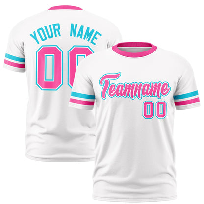 Custom White Pink T-shirt Classic Style Stripe Fashion Sports Shirt for Youth & Adults