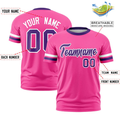 Custom Pink Purple T-shirt Classic Style Stripe Fashion Sports Shirt for Youth & Adults