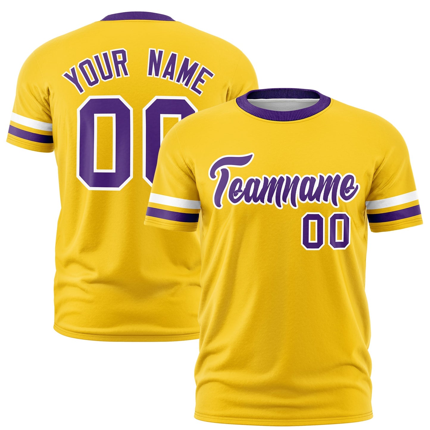 Custom Gold Purple T-shirt Classic Style Stripe Fashion Sports Shirt for Youth & Adults
