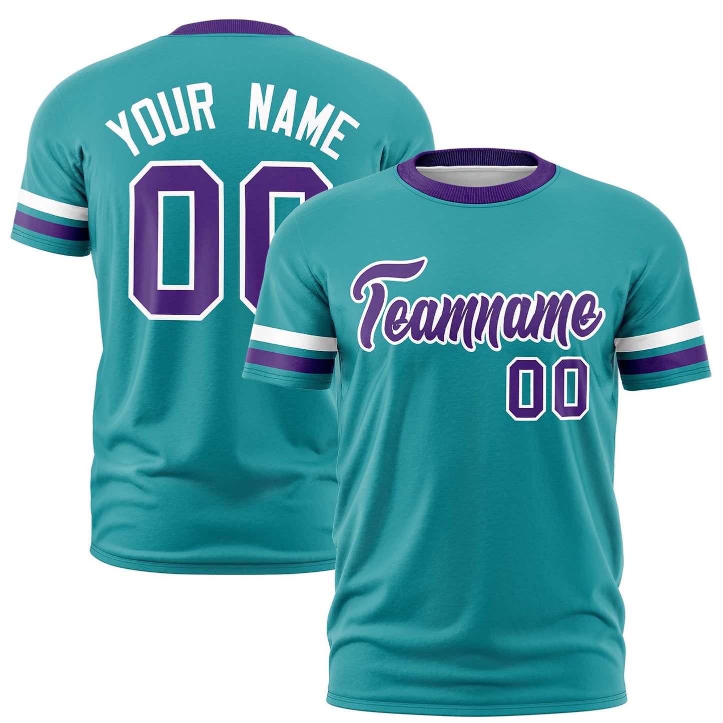Custom Aqua Purple T-shirt Classic Style Stripe Fashion Sports Shirt for Youth & Adults