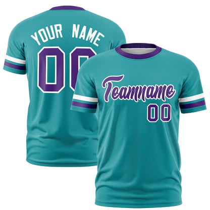 Custom Aqua Purple T-shirt Classic Style Stripe Fashion Sports Shirt for Youth & Adults