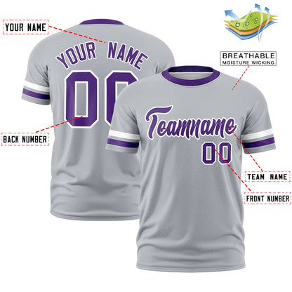 Custom Gray Purple T-shirt Classic Style Stripe Fashion Sports Shirt for Youth & Adults