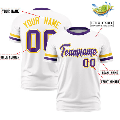 Custom White Purple T-shirt Classic Style Stripe Fashion Sports Shirt for Youth & Adults