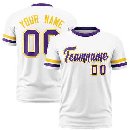 Custom White Purple T-shirt Classic Style Stripe Fashion Sports Shirt for Youth & Adults