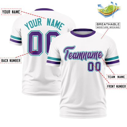 Custom White Purple T-shirt Classic Style Stripe Fashion Sports Shirt for Youth & Adults