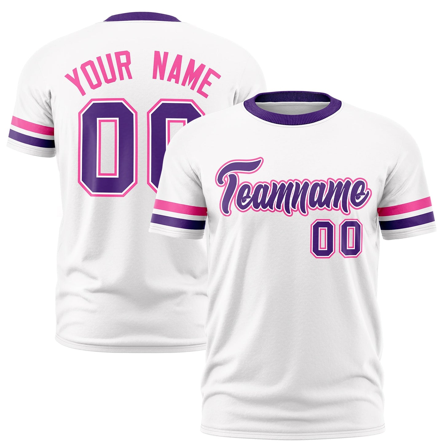 Custom White Purple T-shirt Classic Style Stripe Fashion Sports Shirt for Youth & Adults