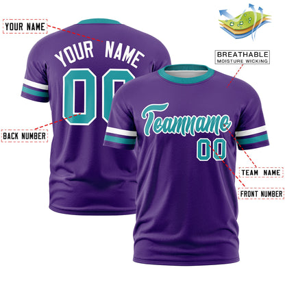 Custom Purple Aqua T-shirt Classic Style Stripe Fashion Sports Shirt for Youth & Adults