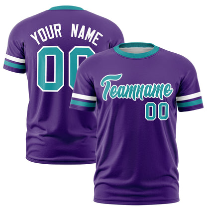 Custom Purple Aqua T-shirt Classic Style Stripe Fashion Sports Shirt for Youth & Adults