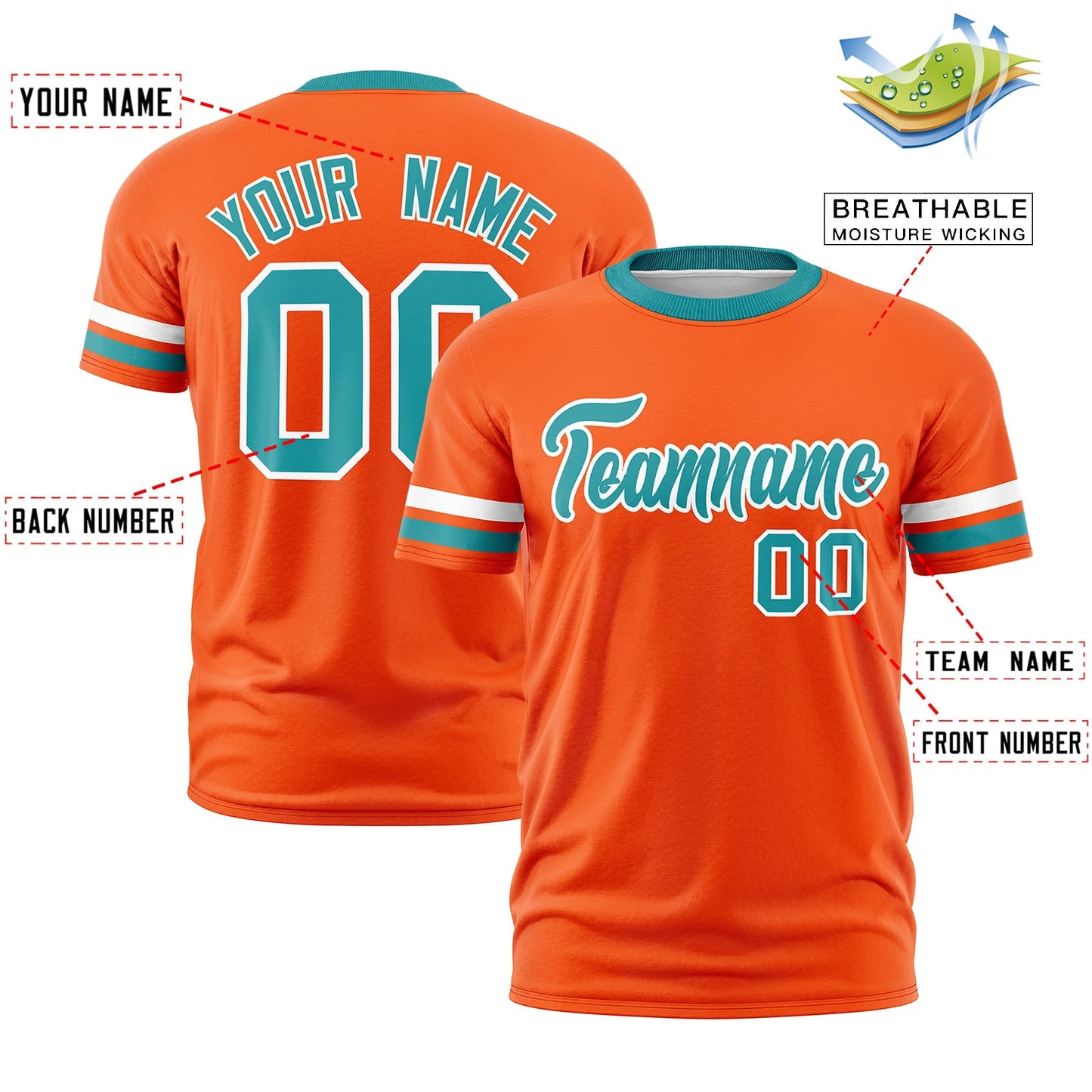 Custom Orange Aqua T-shirt Classic Style Stripe Fashion Sports Shirt for Youth & Adults