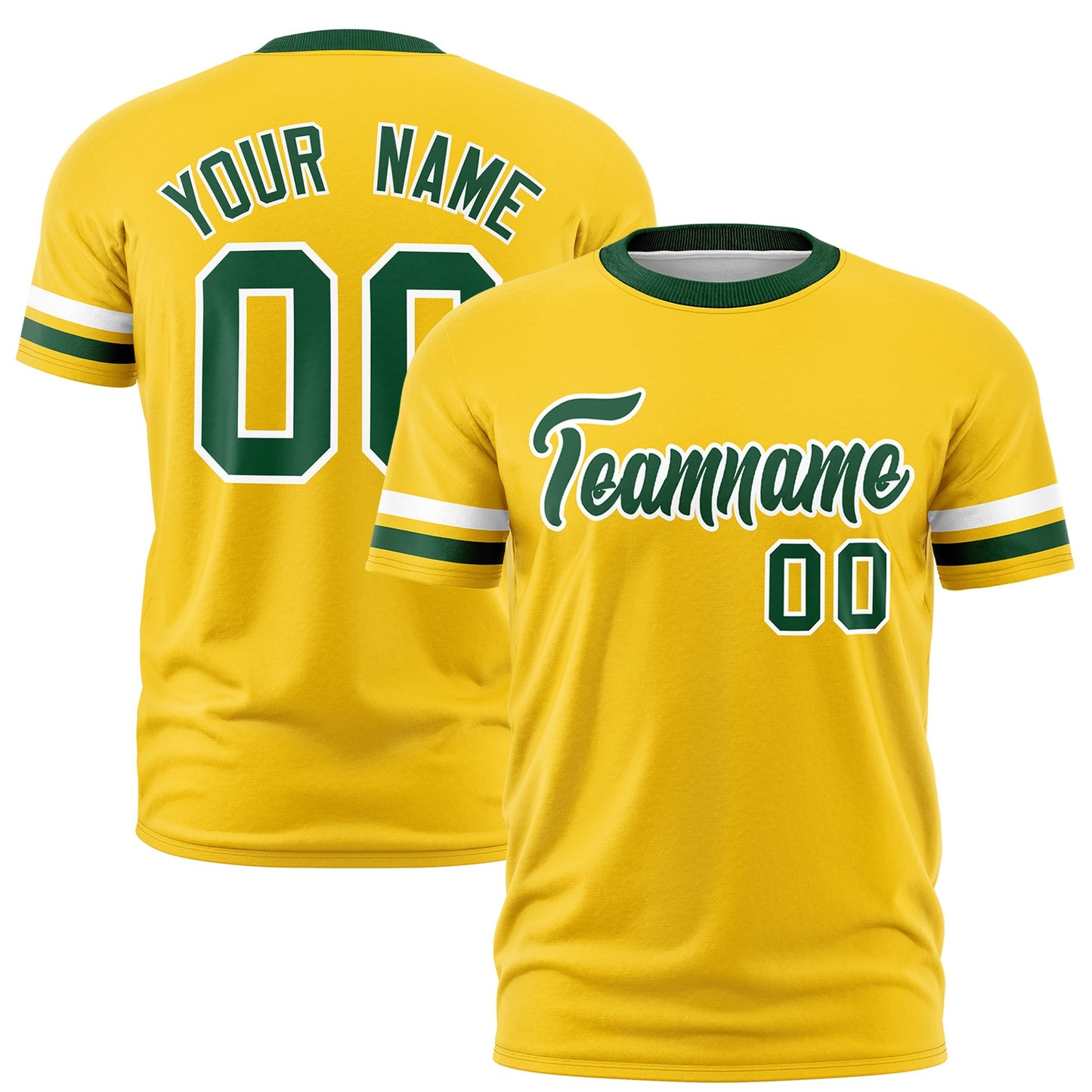 Custom Gold Green T-shirt Classic Style Stripe Fashion Sports Shirt for Youth & Adults