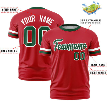 Custom Red Green T-shirt Classic Style Stripe Fashion Sports Shirt for Youth & Adults