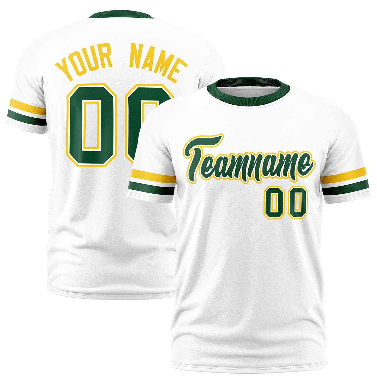 Custom White Green T-shirt Classic Style Stripe Fashion Sports Shirt for Youth & Adults