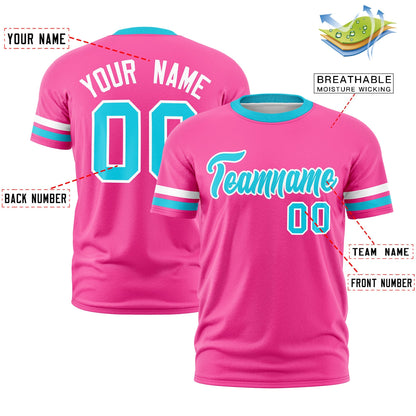 Custom Pink Sky Blue T-shirt Classic Style Stripe Fashion Sports Shirt for Youth & Adults