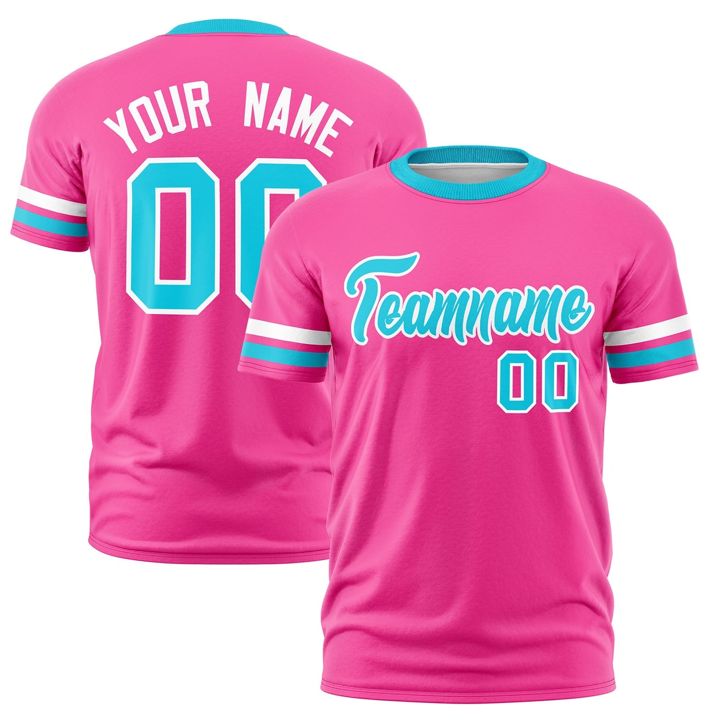 Custom Pink Sky Blue T-shirt Classic Style Stripe Fashion Sports Shirt for Youth & Adults