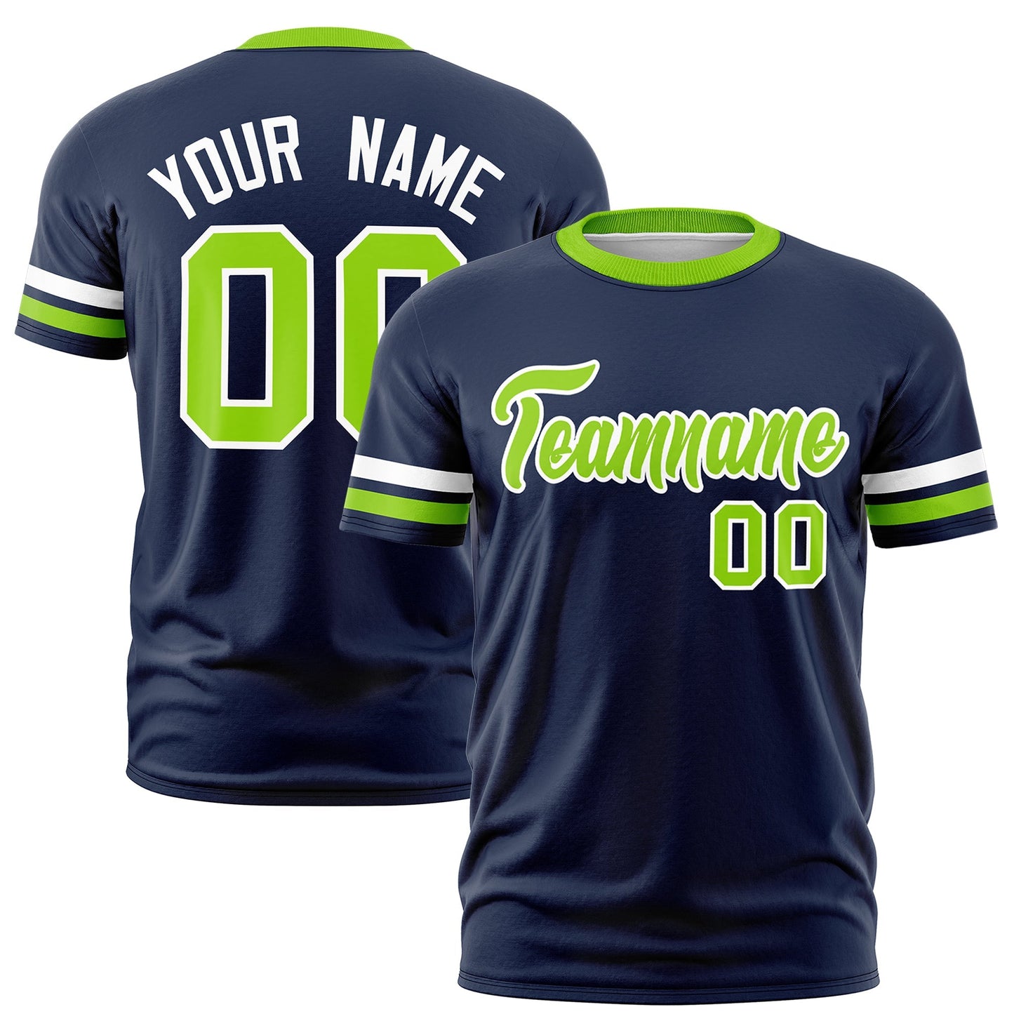 Custom Navy Neon Green T-shirt Classic Style Stripe Fashion Sports Shirt for Youth & Adults