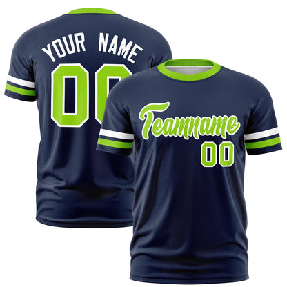 Custom Navy Neon Green T-shirt Classic Style Stripe Fashion Sports Shirt for Youth & Adults