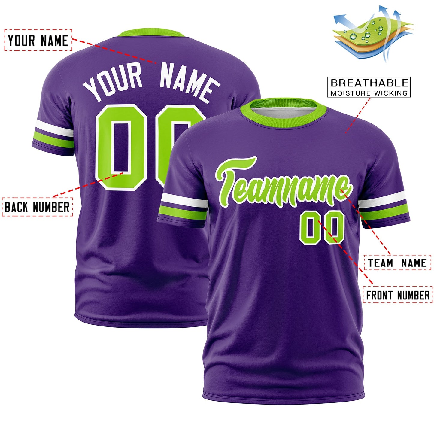 Custom Purple Neon Green T-shirt Classic Style Stripe Fashion Sports Shirt for Youth & Adults