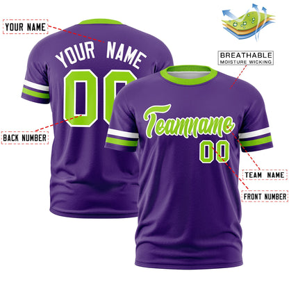 Custom Purple Neon Green T-shirt Classic Style Stripe Fashion Sports Shirt for Youth & Adults