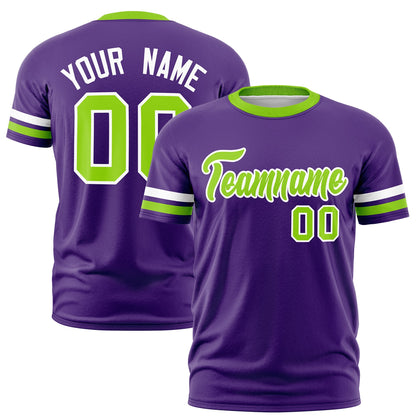Custom Purple Neon Green T-shirt Classic Style Stripe Fashion Sports Shirt for Youth & Adults