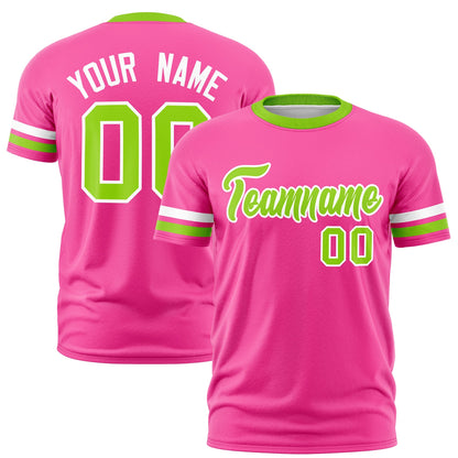 Custom Pink Neon Green T-shirt Classic Style Stripe Fashion Sports Shirt for Youth & Adults