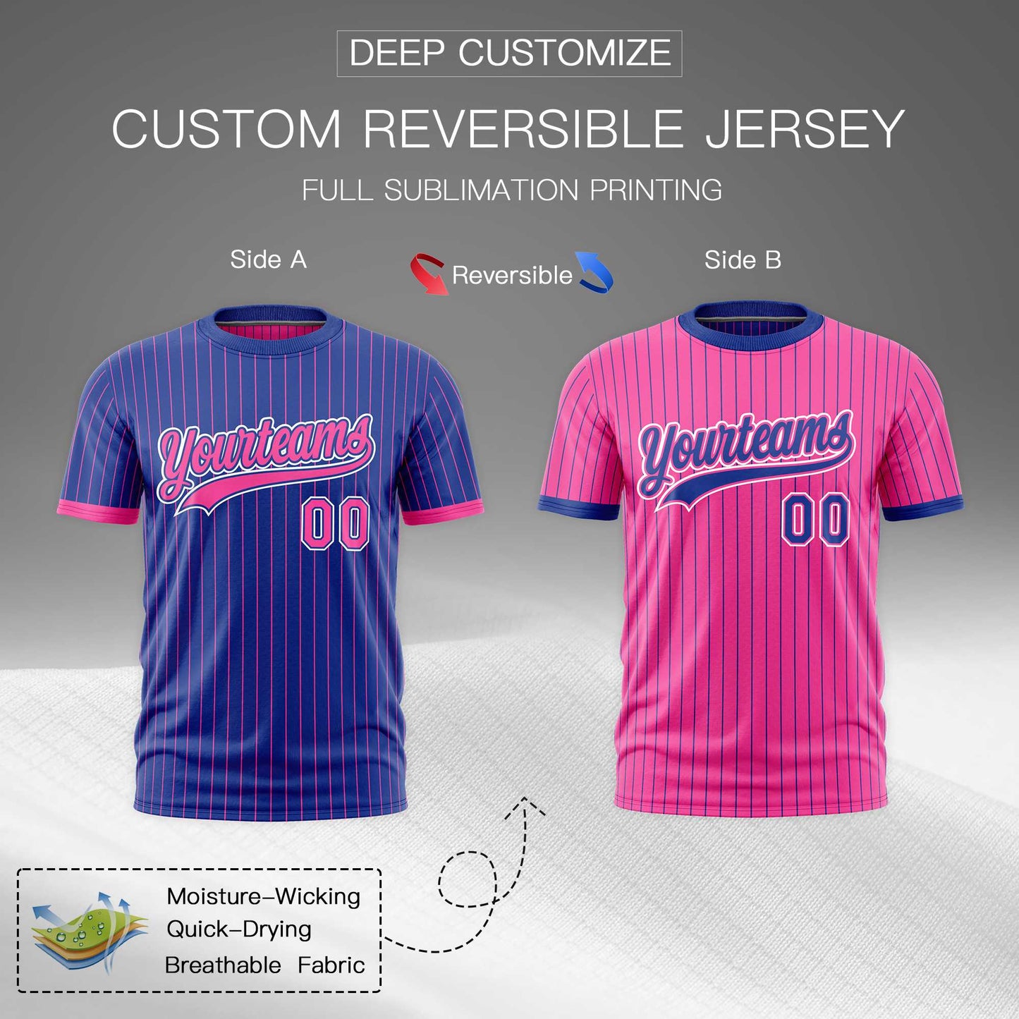 Custom T-shirt Pink Royal Blue White Reversible Stripe Fashion