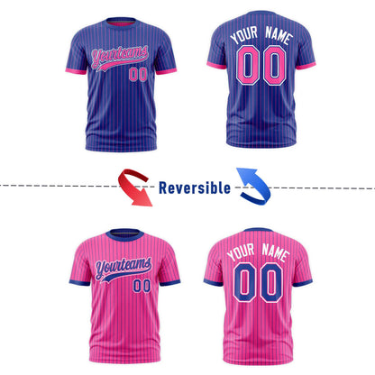 Custom T-shirt Pink Royal Blue White Reversible Stripe Fashion