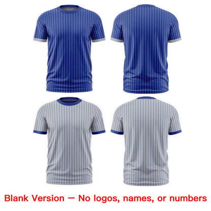 Custom T-shirt Silver Royal Blue White Reversible Stripe Fashion