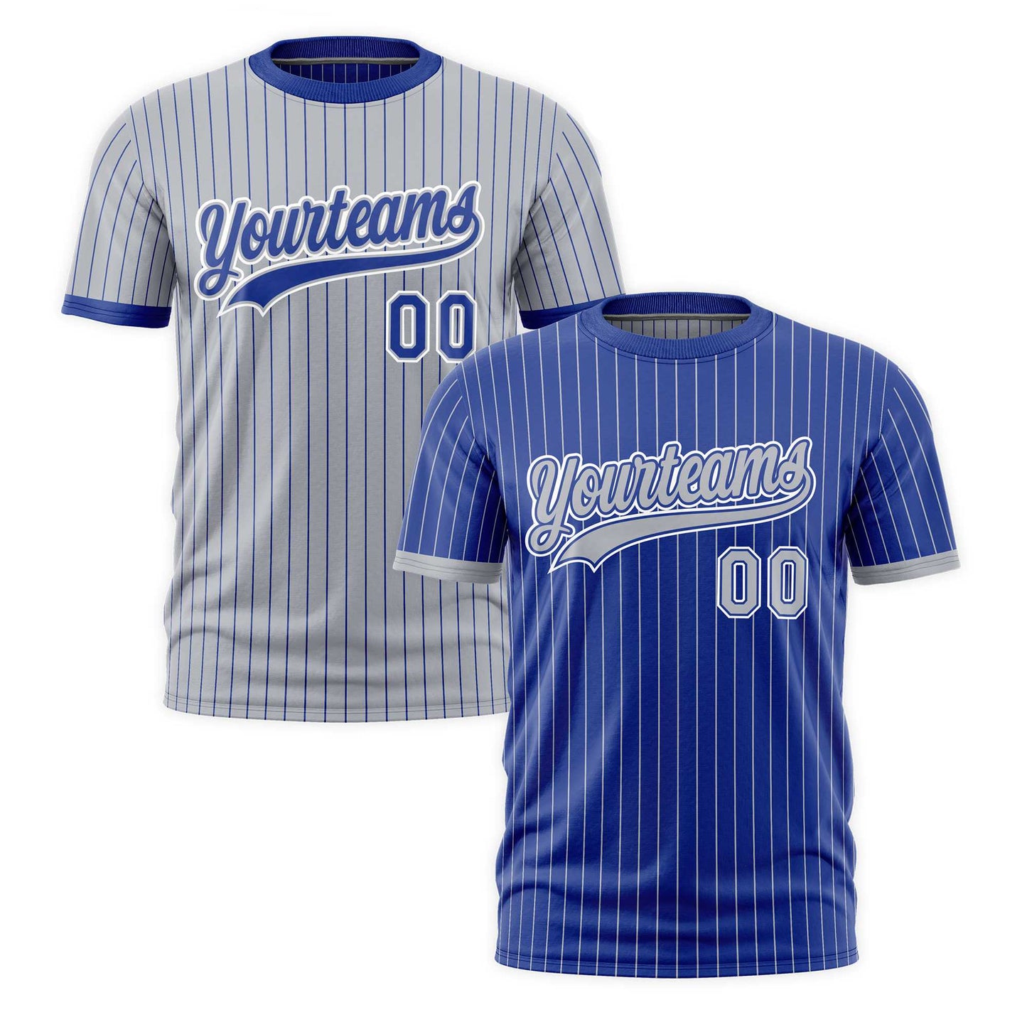 Custom T-shirt Silver Royal Blue White Reversible Stripe Fashion