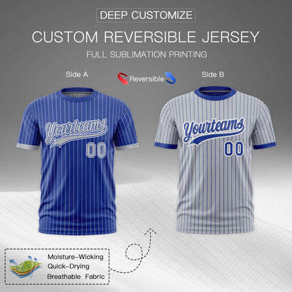 Custom T-shirt Silver Royal Blue White Reversible Stripe Fashion