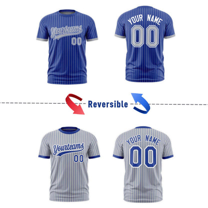Custom T-shirt Silver Royal Blue White Reversible Stripe Fashion