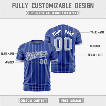 Custom T-shirt Silver Royal Blue White Reversible Stripe Fashion