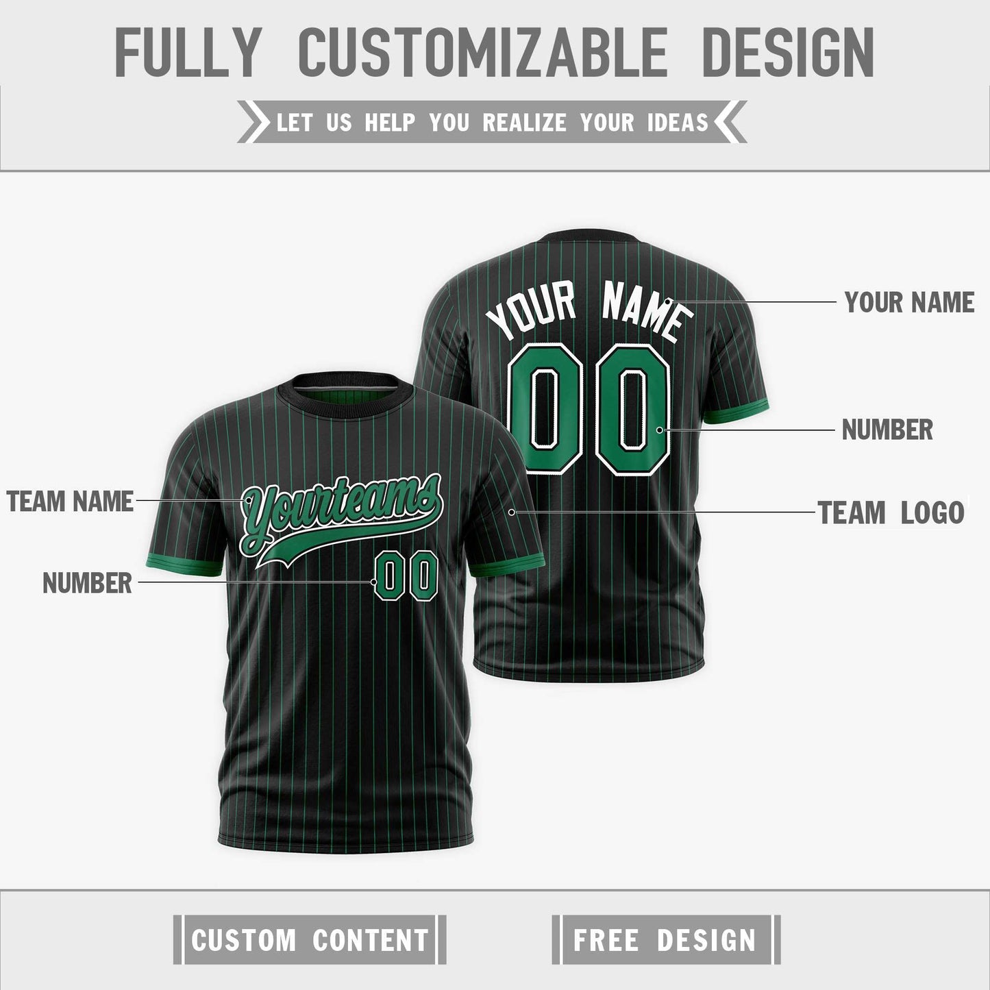 Custom T-shirt Kelly Green Black White Reversible Stripe Fashion