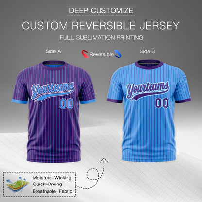 Custom T-shirt Powder Blue Purple White Reversible Stripe Fashion