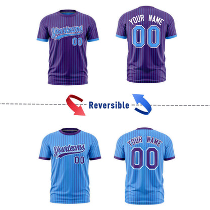 Custom T-shirt Powder Blue Purple White Reversible Stripe Fashion