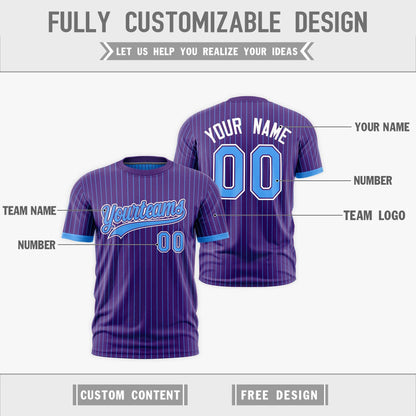 Custom T-shirt Powder Blue Purple White Reversible Stripe Fashion