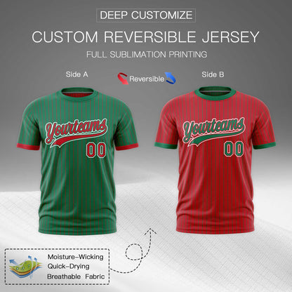 Custom T-shirt Red Kelly Green White Reversible Stripe Fashion