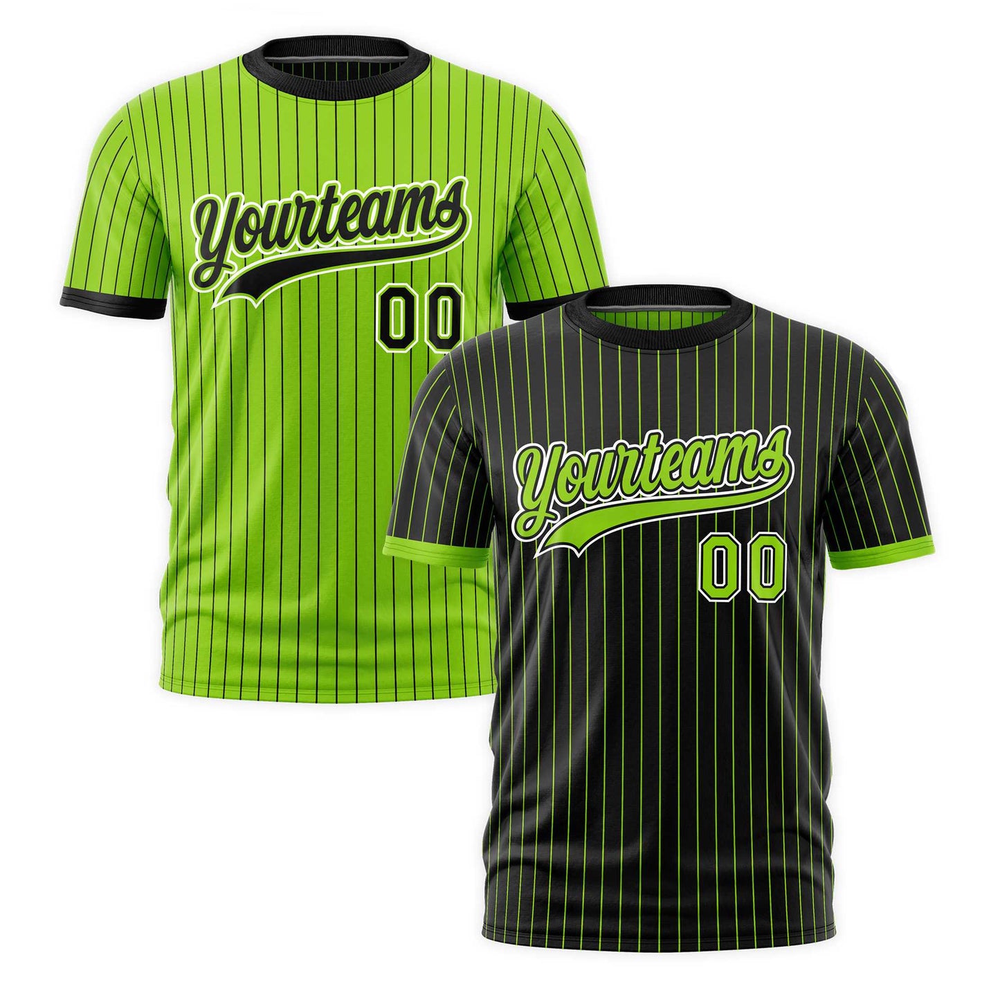 Custom T-shirt Neon Green Black White Reversible Stripe Fashion