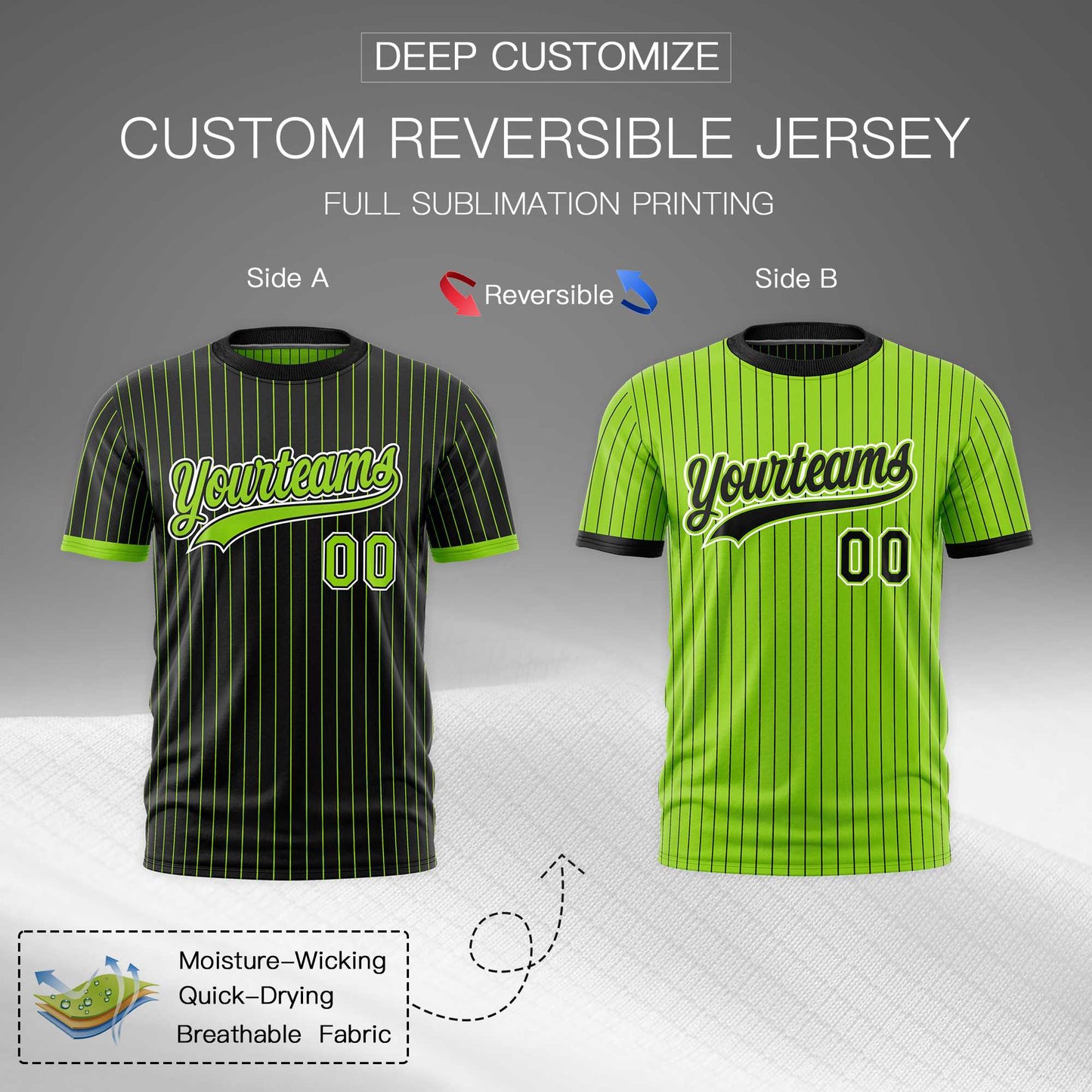 Custom T-shirt Neon Green Black White Reversible Stripe Fashion