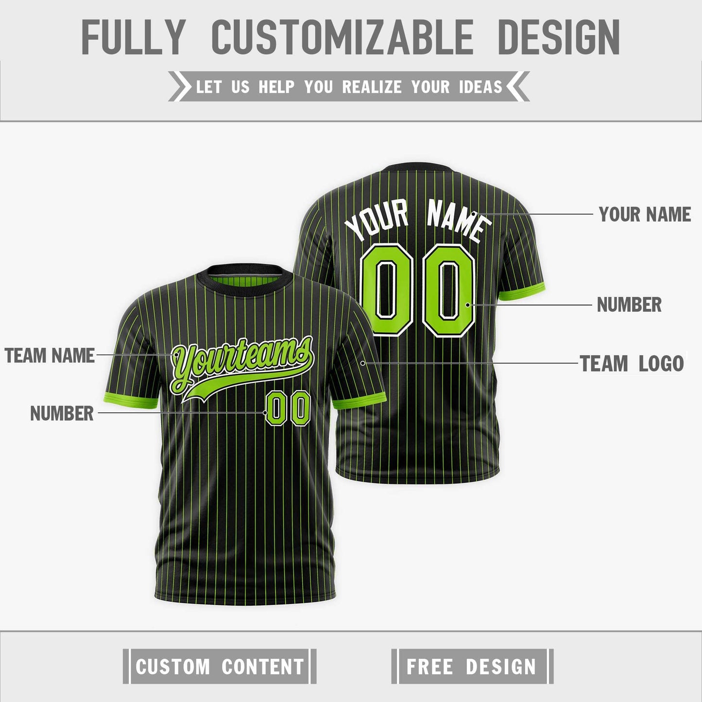 Custom T-shirt Neon Green Black White Reversible Stripe Fashion