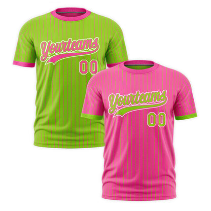 Custom T-shirt Neon Green Pink White Reversible Stripe Fashion