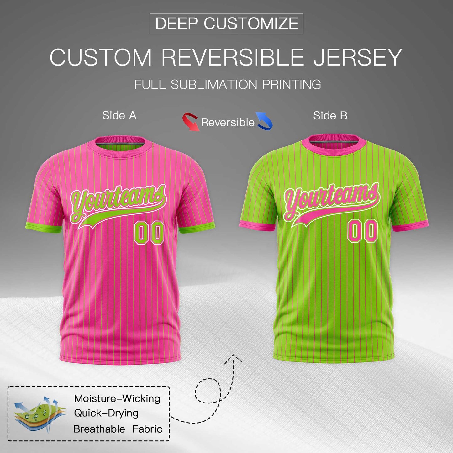Custom T-shirt Neon Green Pink White Reversible Stripe Fashion
