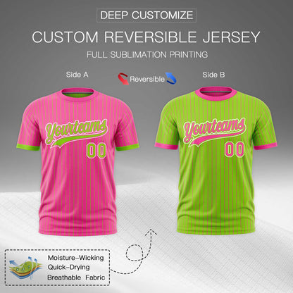Custom T-shirt Neon Green Pink White Reversible Stripe Fashion