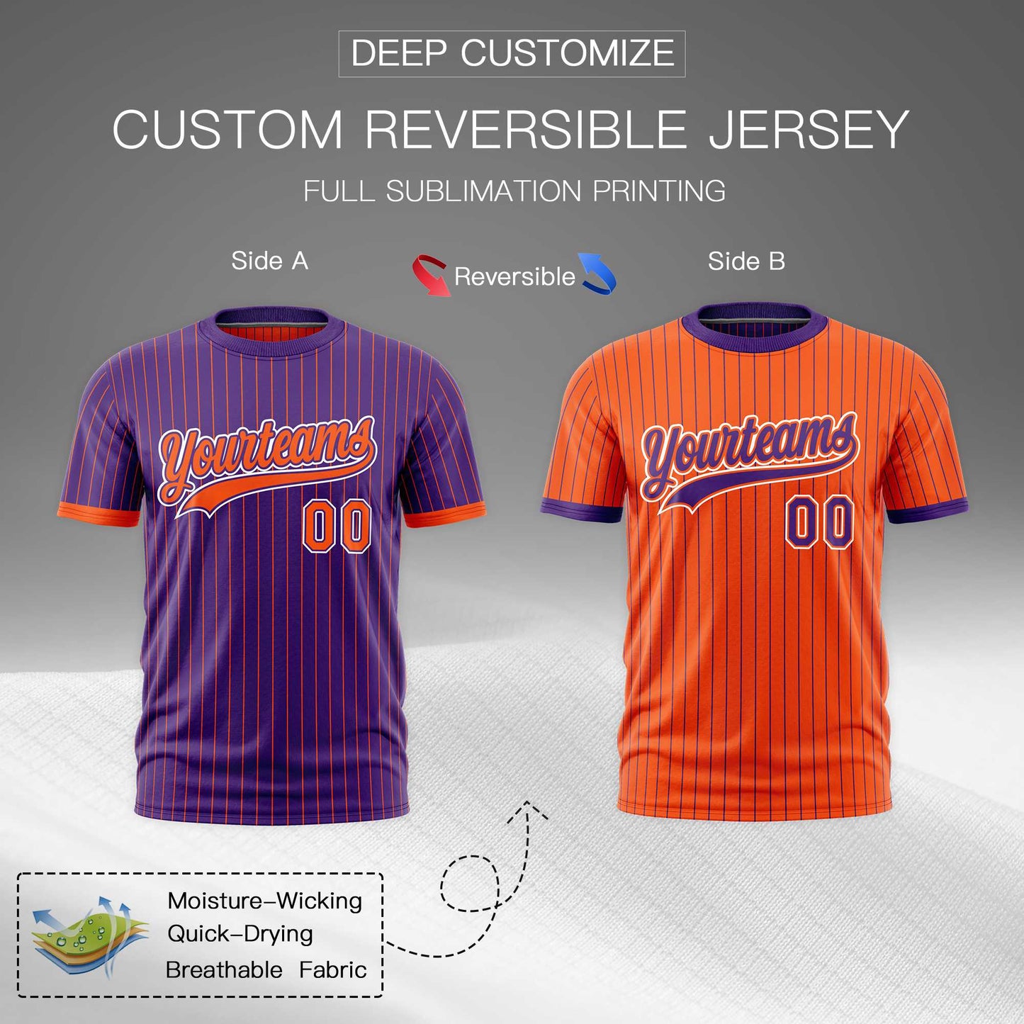 Custom T-shirt Orange Purple White Reversible Stripe Fashion