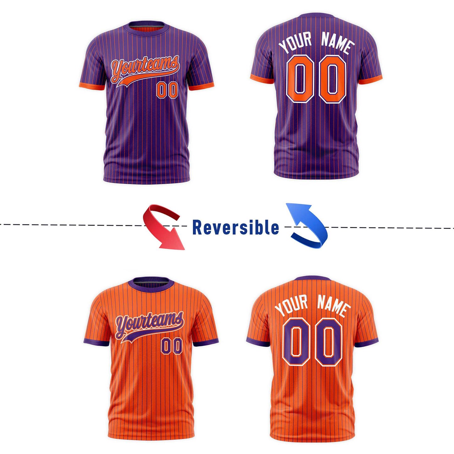 Custom T-shirt Orange Purple White Reversible Stripe Fashion