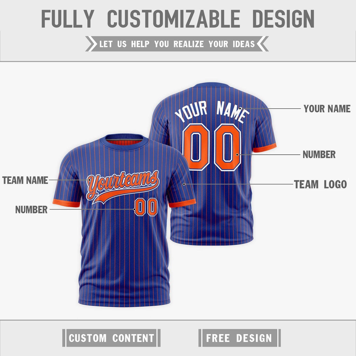 Custom T-shirt Orange Royal Blue White Reversible Stripe Fashion