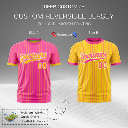 Custom T-shirt Gold Pink White Reversible Stripe Fashion