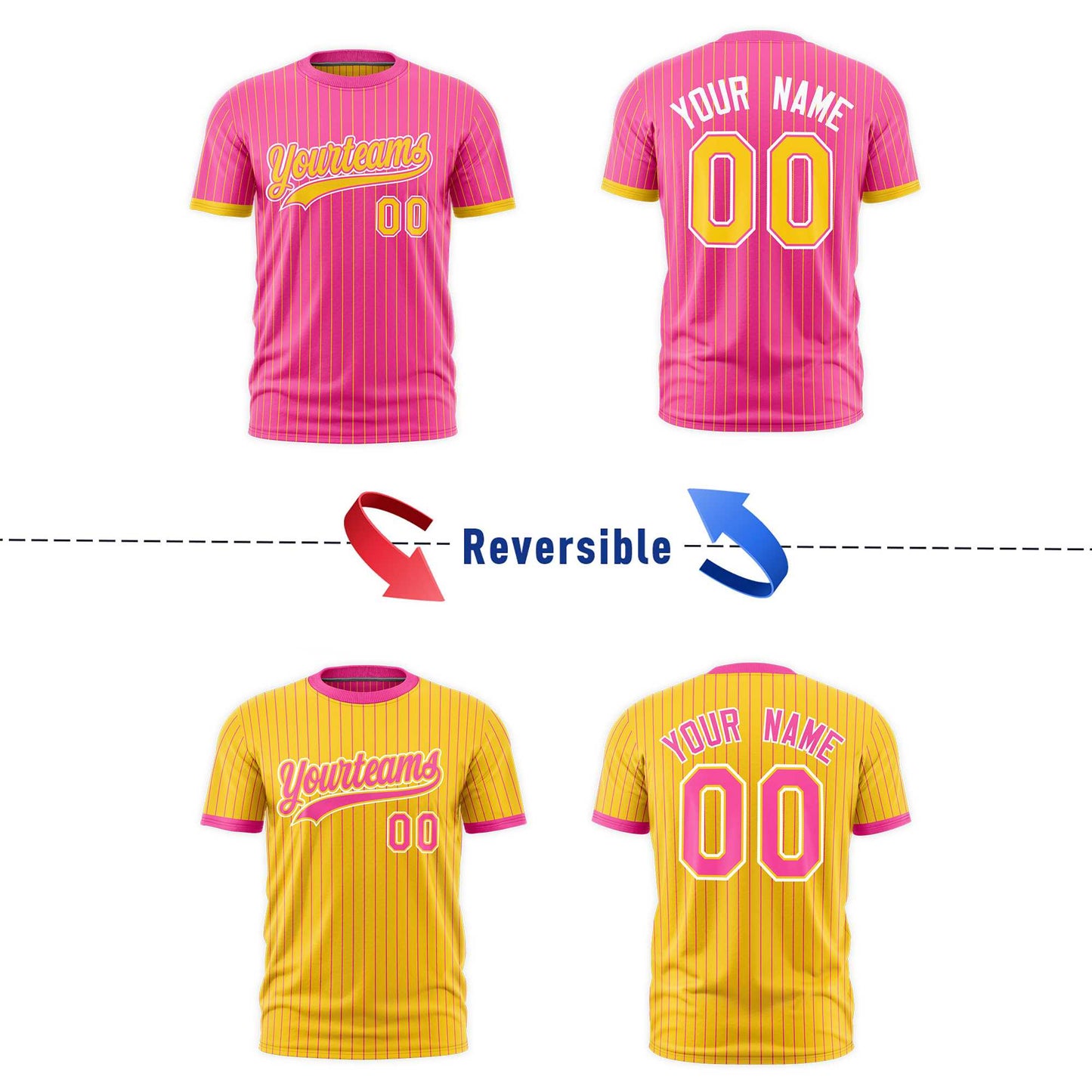 Custom T-shirt Gold Pink White Reversible Stripe Fashion