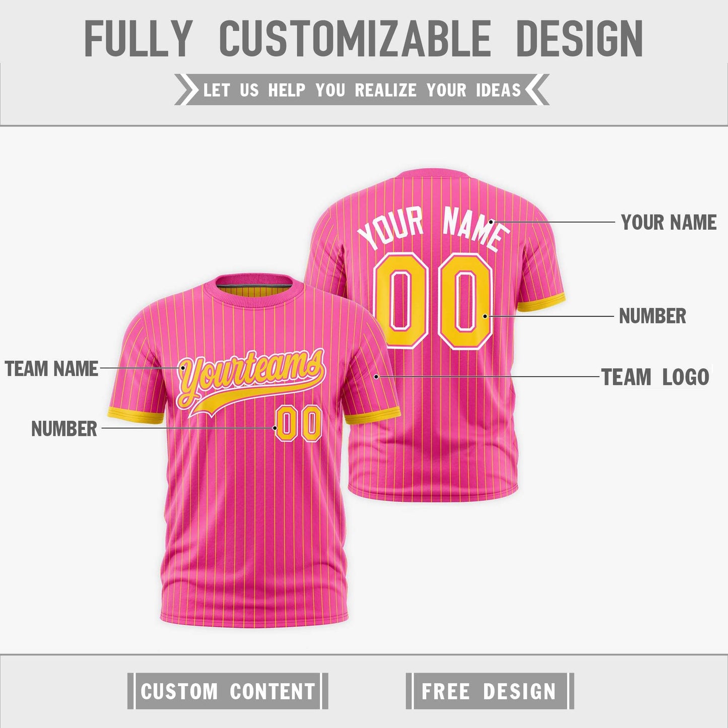 Custom T-shirt Gold Pink White Reversible Stripe Fashion