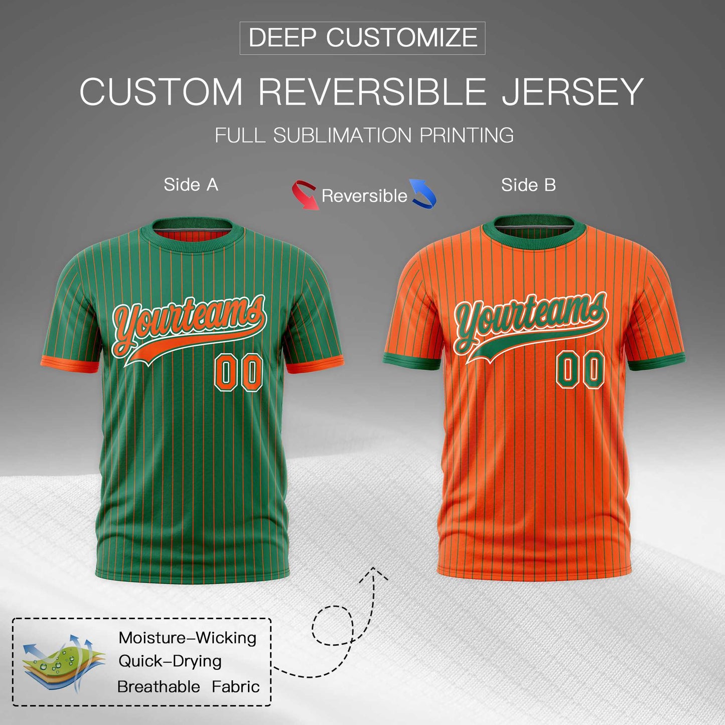 Custom T-shirt Orange Kelly Green White Reversible Stripe Fashion