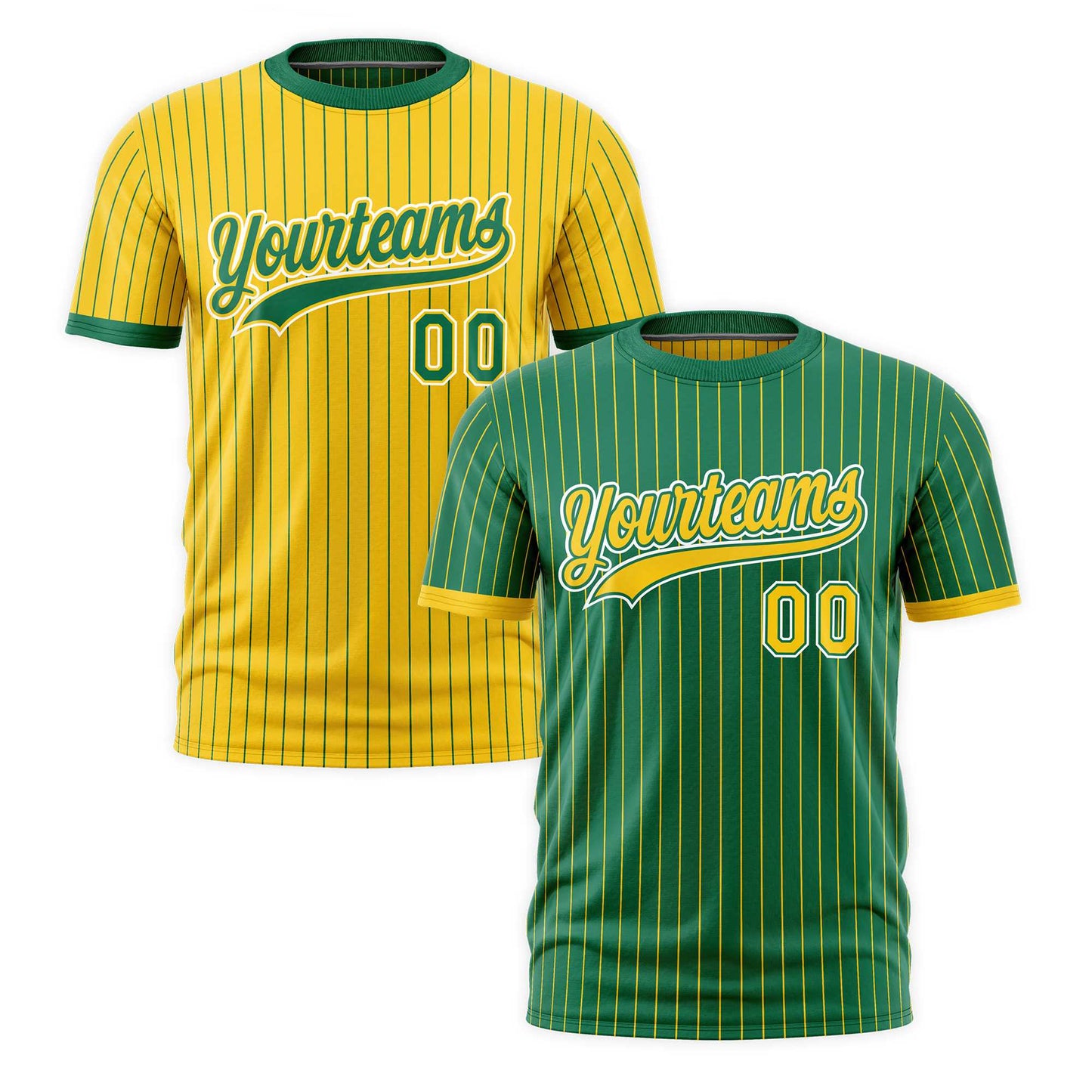 Custom T-shirt Gold Kelly Green White Reversible Stripe Fashion